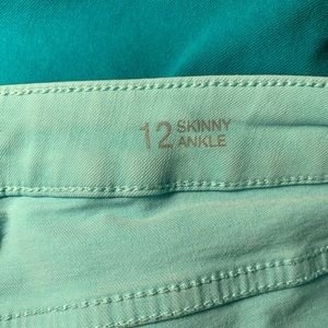 Teal skinny ankle cut dress jeans